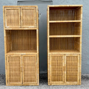 Boho Chic Blonde Wicker Cabinet Etageres - A Pair Dolphin & Flamingo