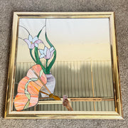 Postmodern Lily Flower Stained Glass Gold Frame Wall Mirror
