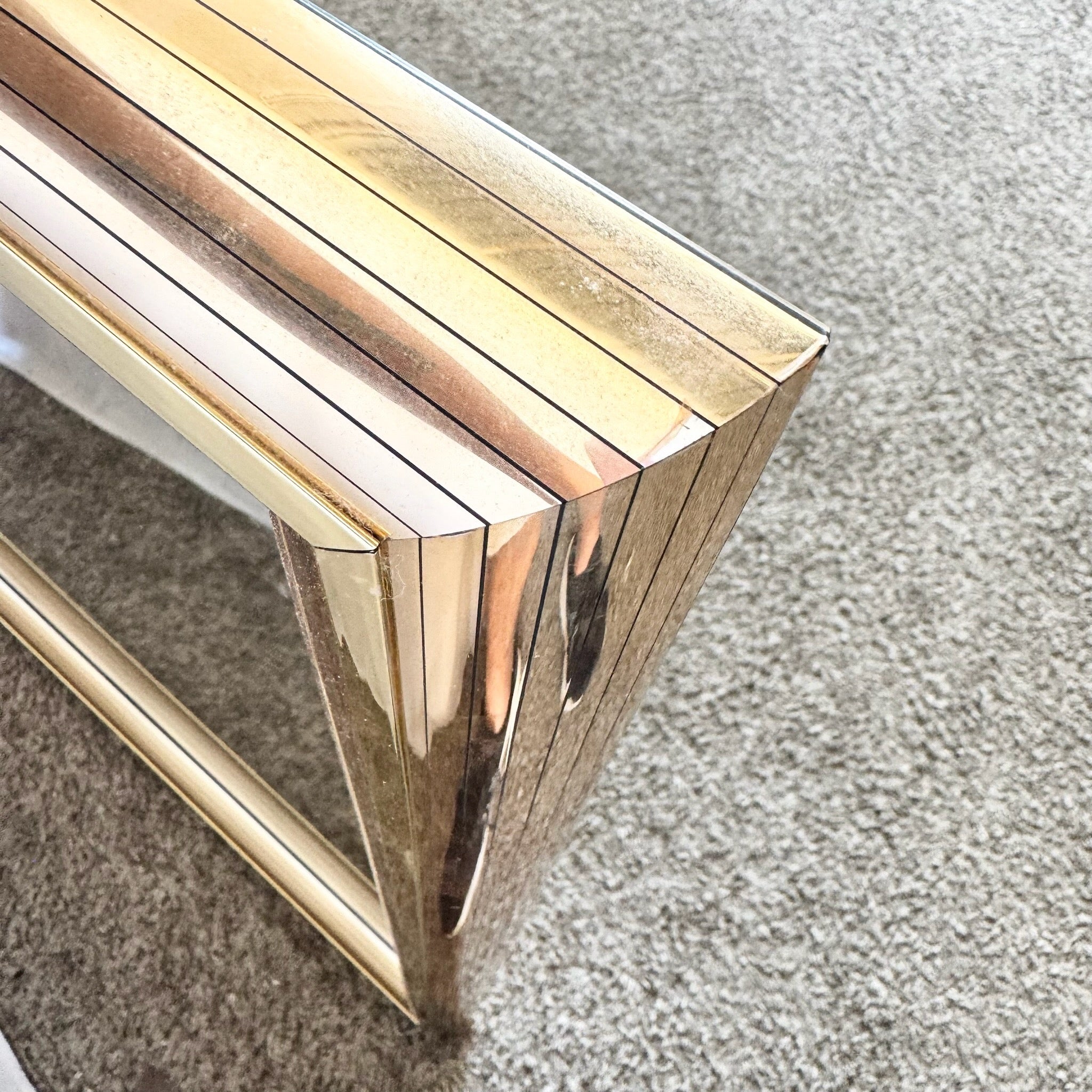 Postmodern Lily Flower Stained Glass Gold Frame Wall Mirror