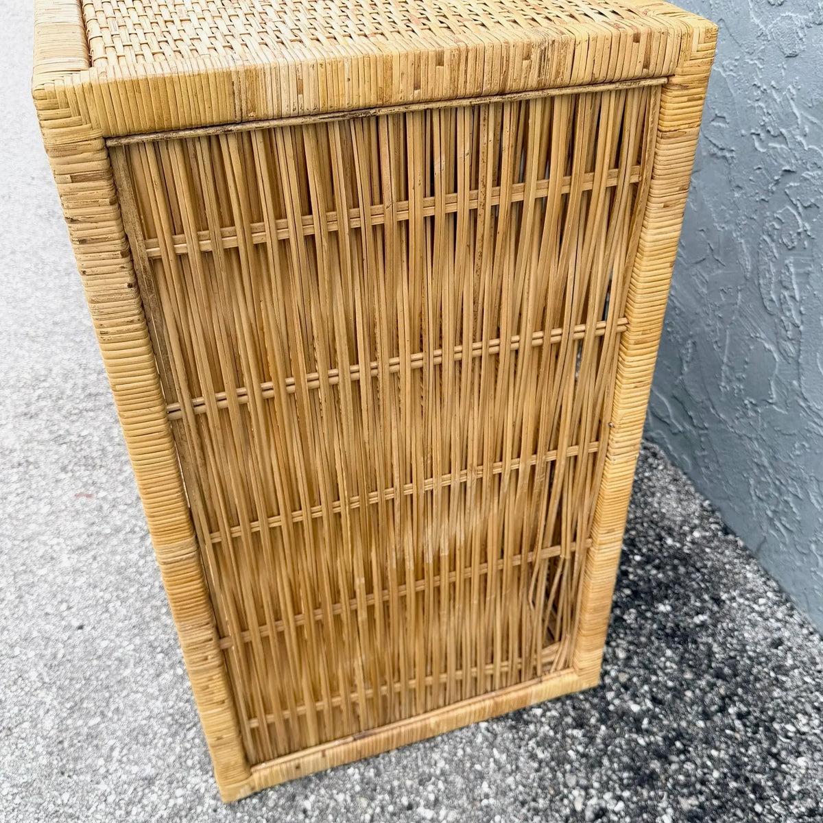 Vintage Boho Chic Blonde Wicker Credenza Dolphin & Flamingo