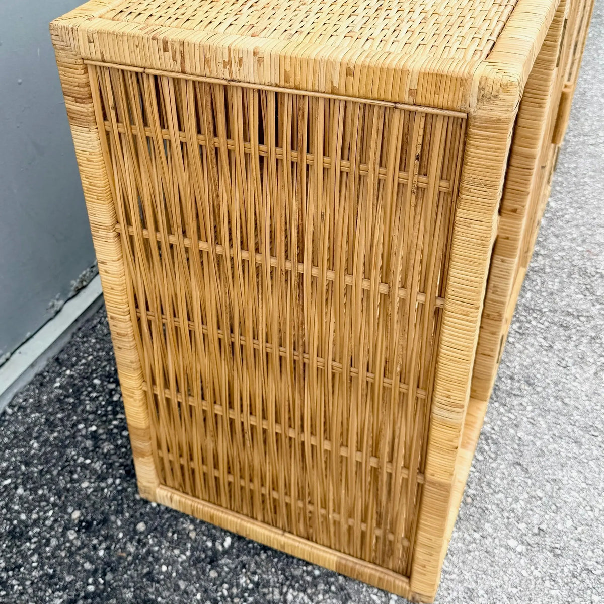 Vintage Boho Chic Blonde Wicker Credenza Dolphin & Flamingo