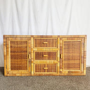 Vintage Boho Chic Wicker Wrapped Credenza
