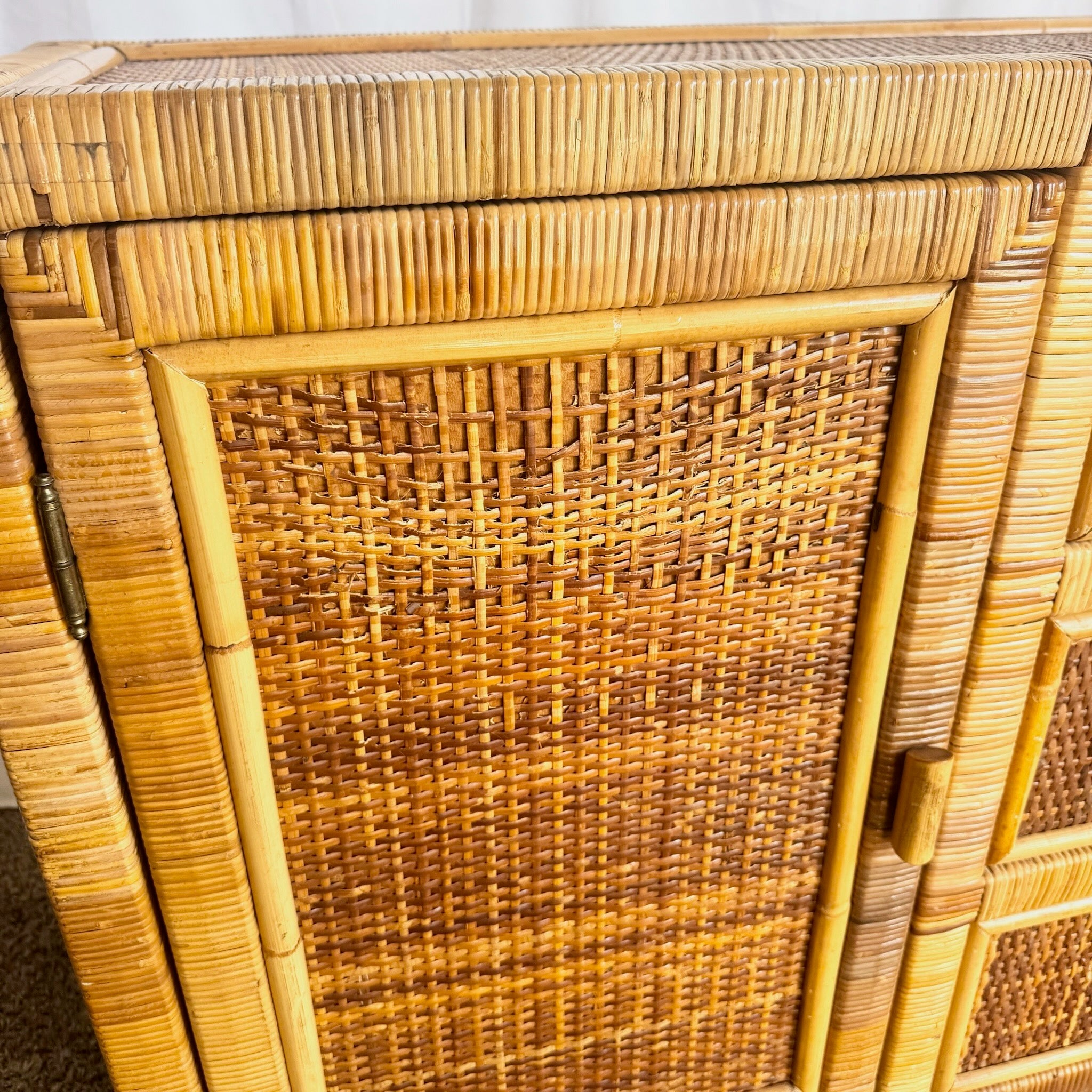Vintage Boho Chic Wicker Wrapped Credenza