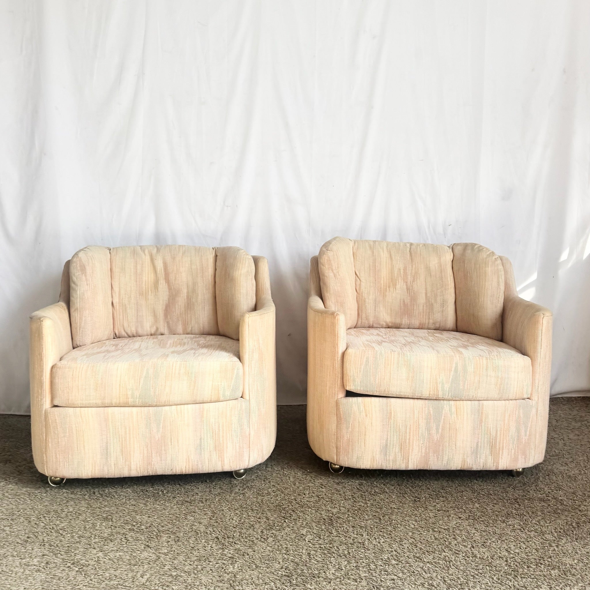 Postmodern Light Pink Sculpted Lounge Chairs by Carson’s - A Pair