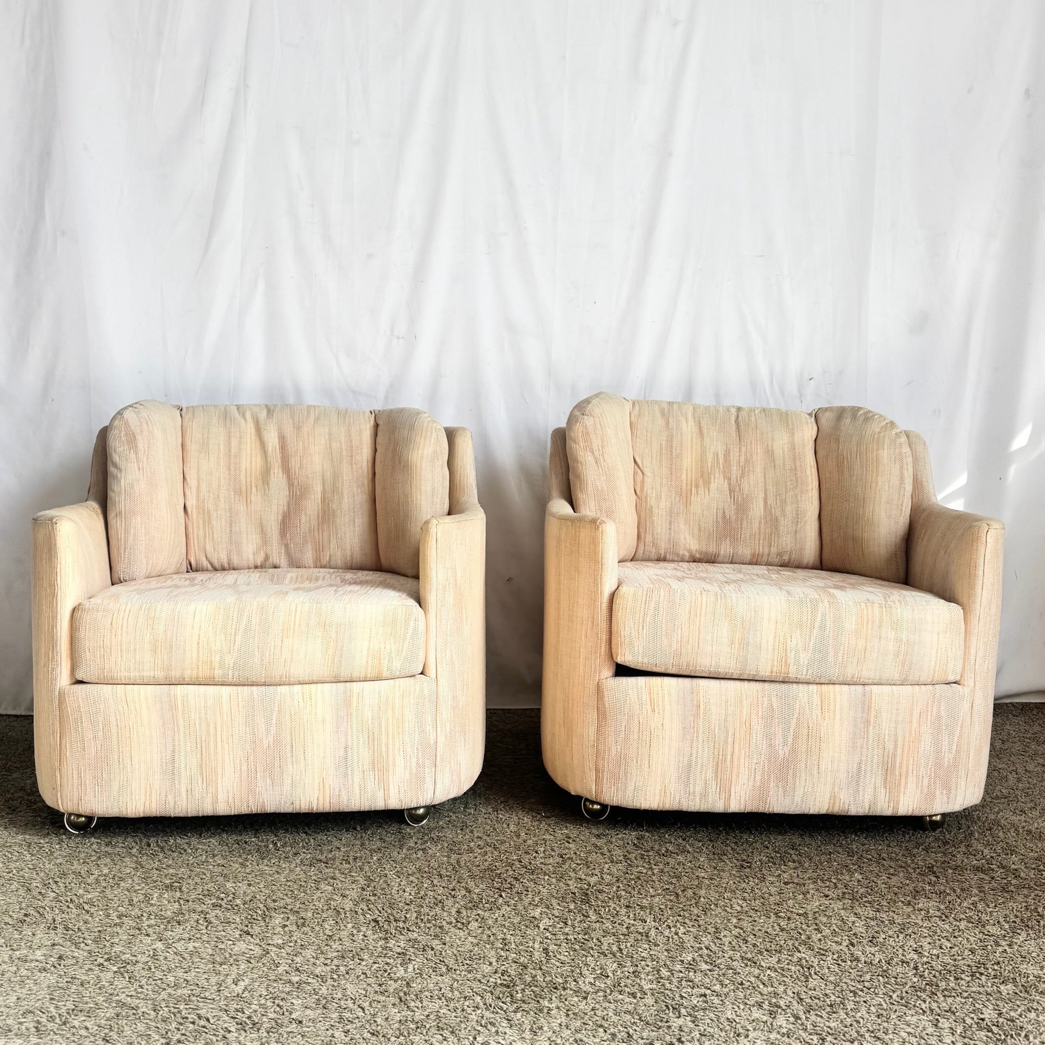 Postmodern Light Pink Sculpted Lounge Chairs by Carson’s - A Pair