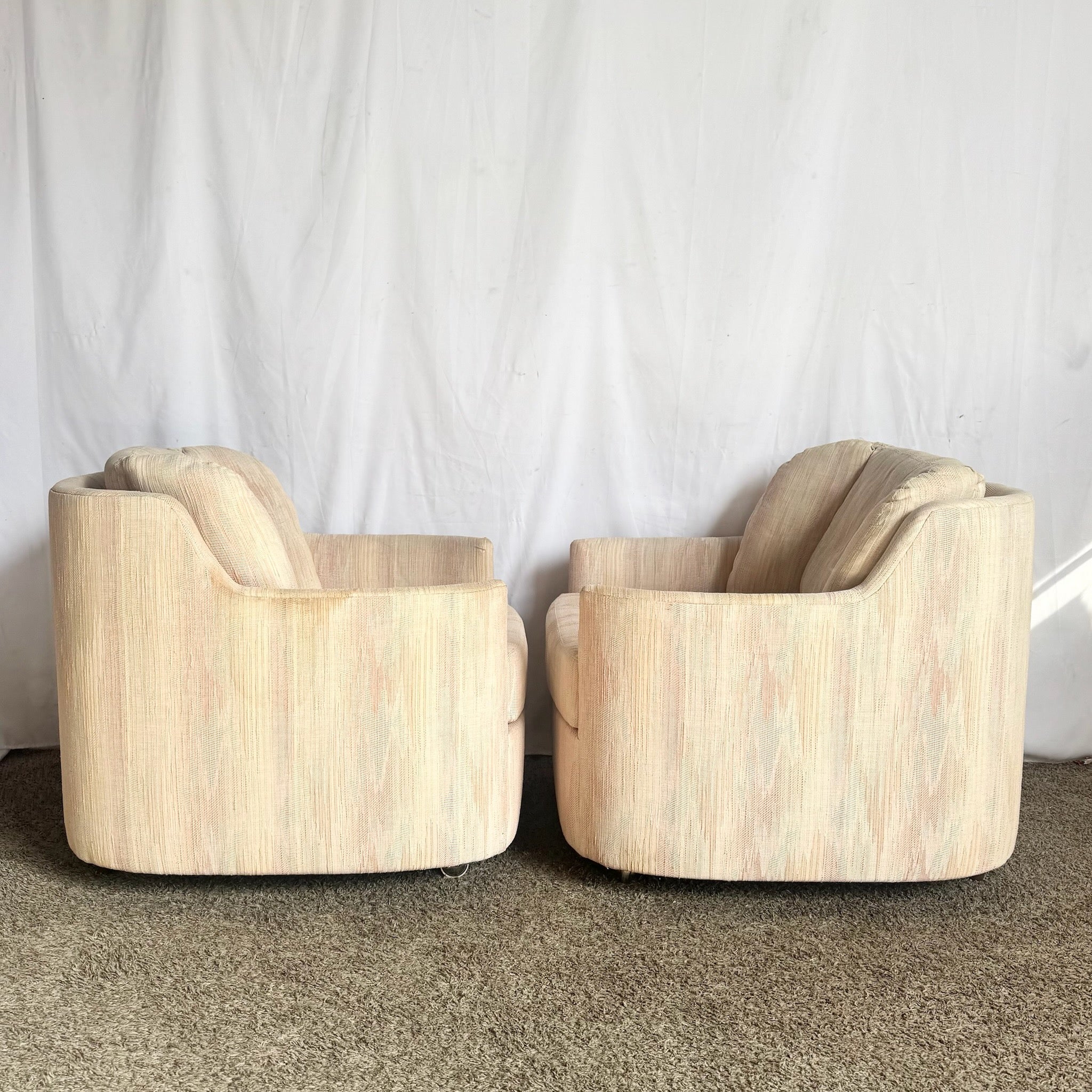 Postmodern Light Pink Sculpted Lounge Chairs by Carson’s - A Pair
