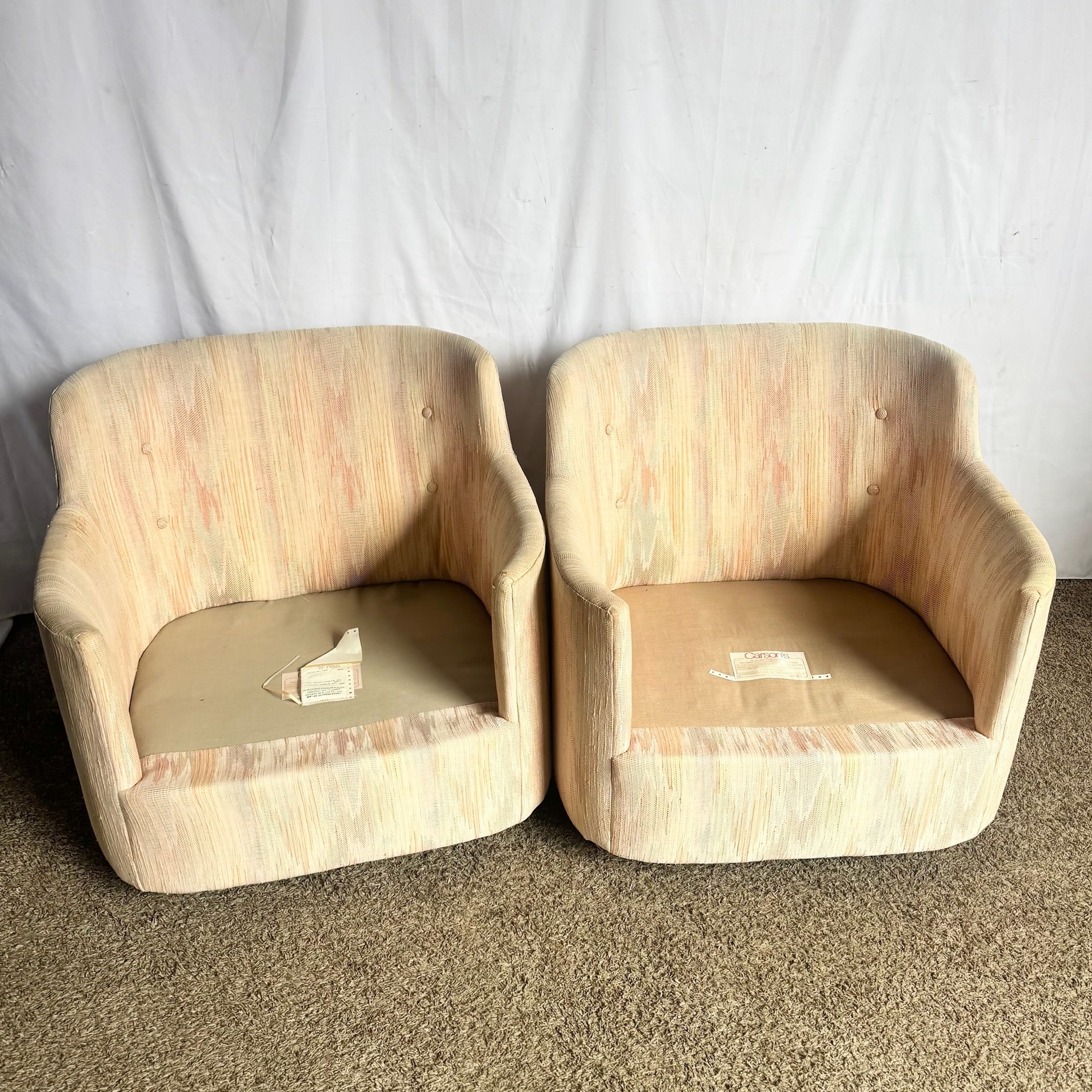 Postmodern Light Pink Sculpted Lounge Chairs by Carson’s - A Pair