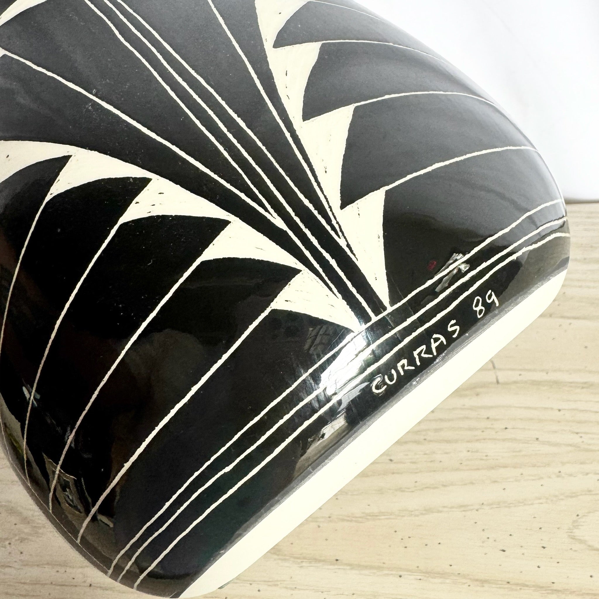 Vintage 1989 Black & White Sgraffito Pottery Vase by the Curras Brothers