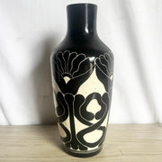 Vintage 1989 Black & White Sgraffito Pottery Vase by the Curras Brothers