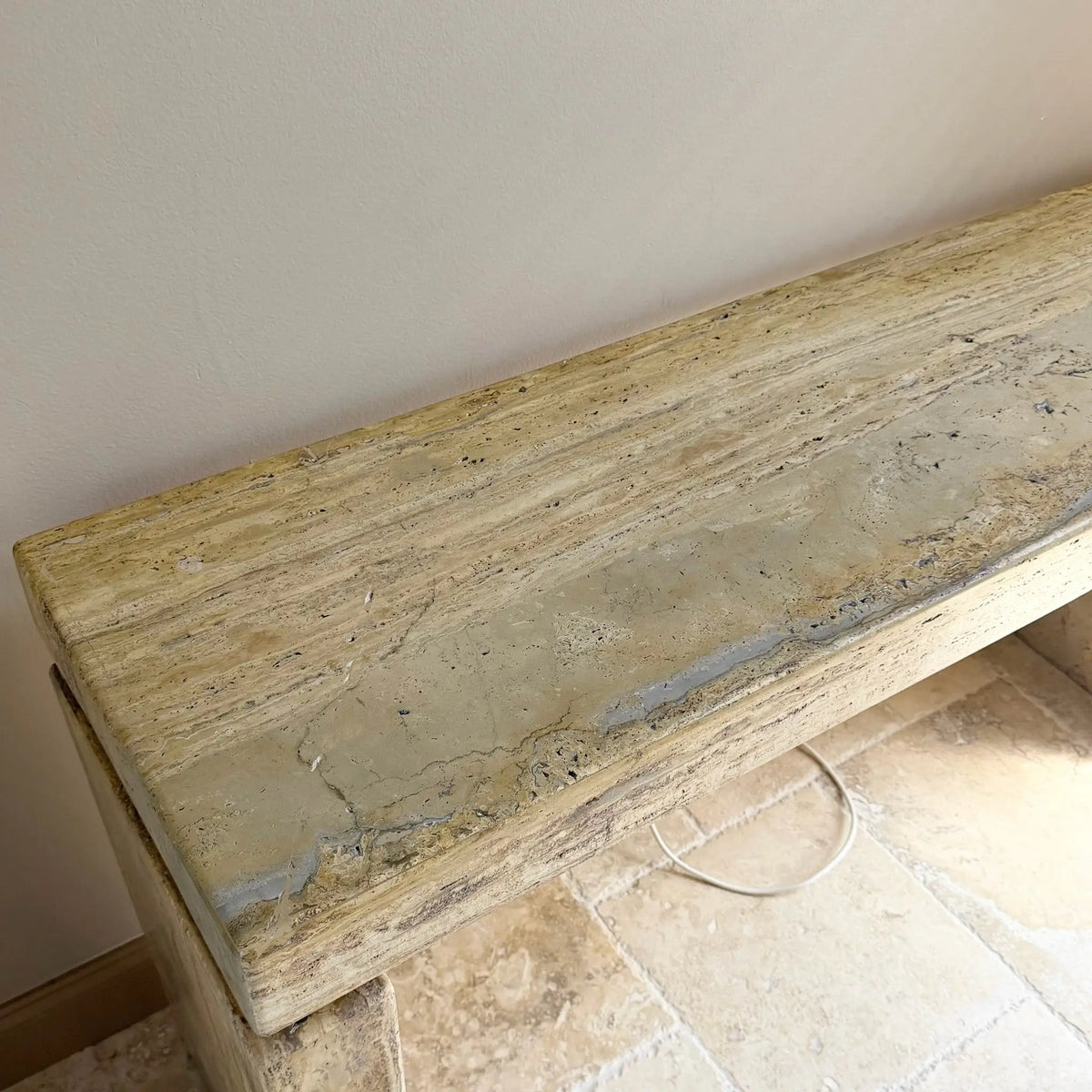Vintage Italian Travertine Console Table Dolphin & Flamingo