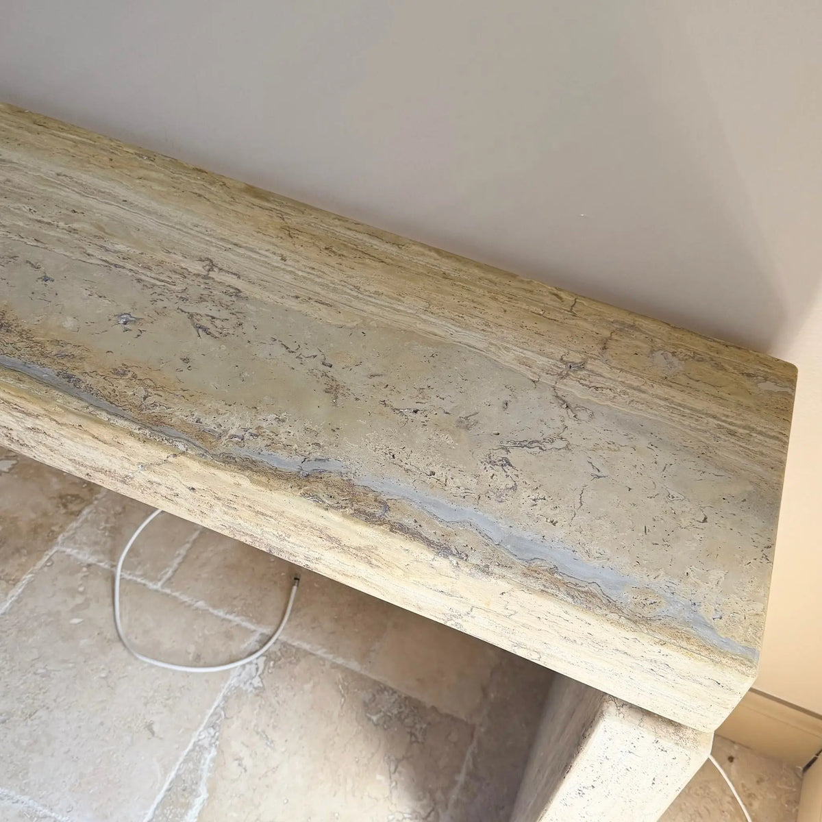 Vintage Italian Travertine Console Table Dolphin & Flamingo
