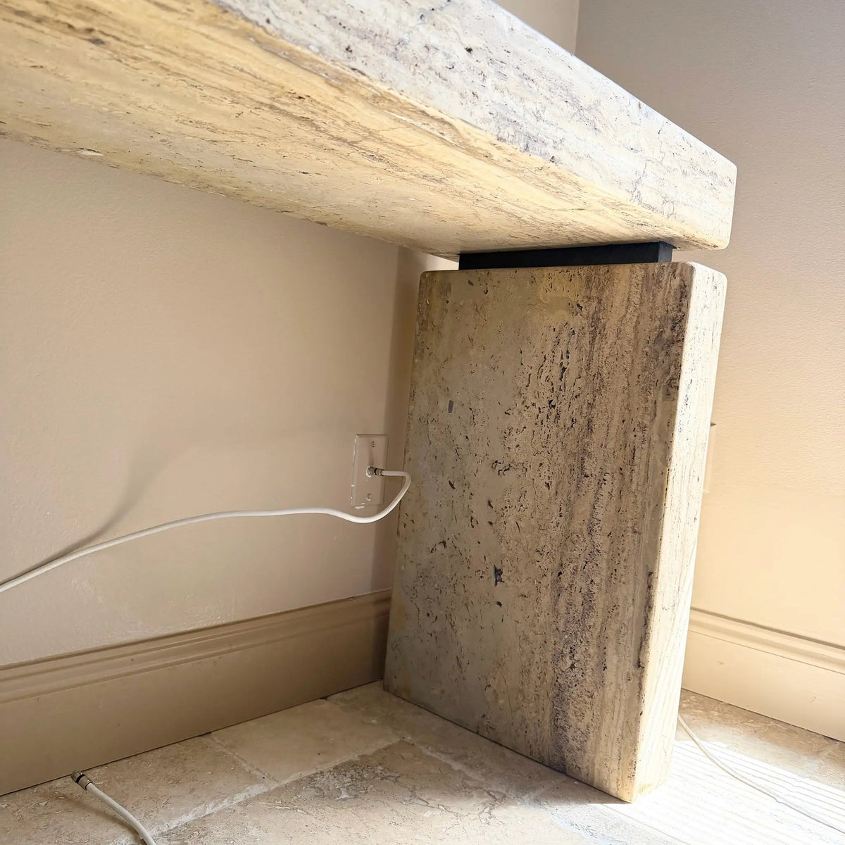Vintage Italian Travertine Console Table Dolphin & Flamingo