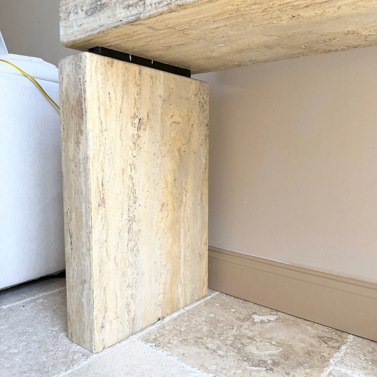 Vintage Italian Travertine Console Table Dolphin & Flamingo