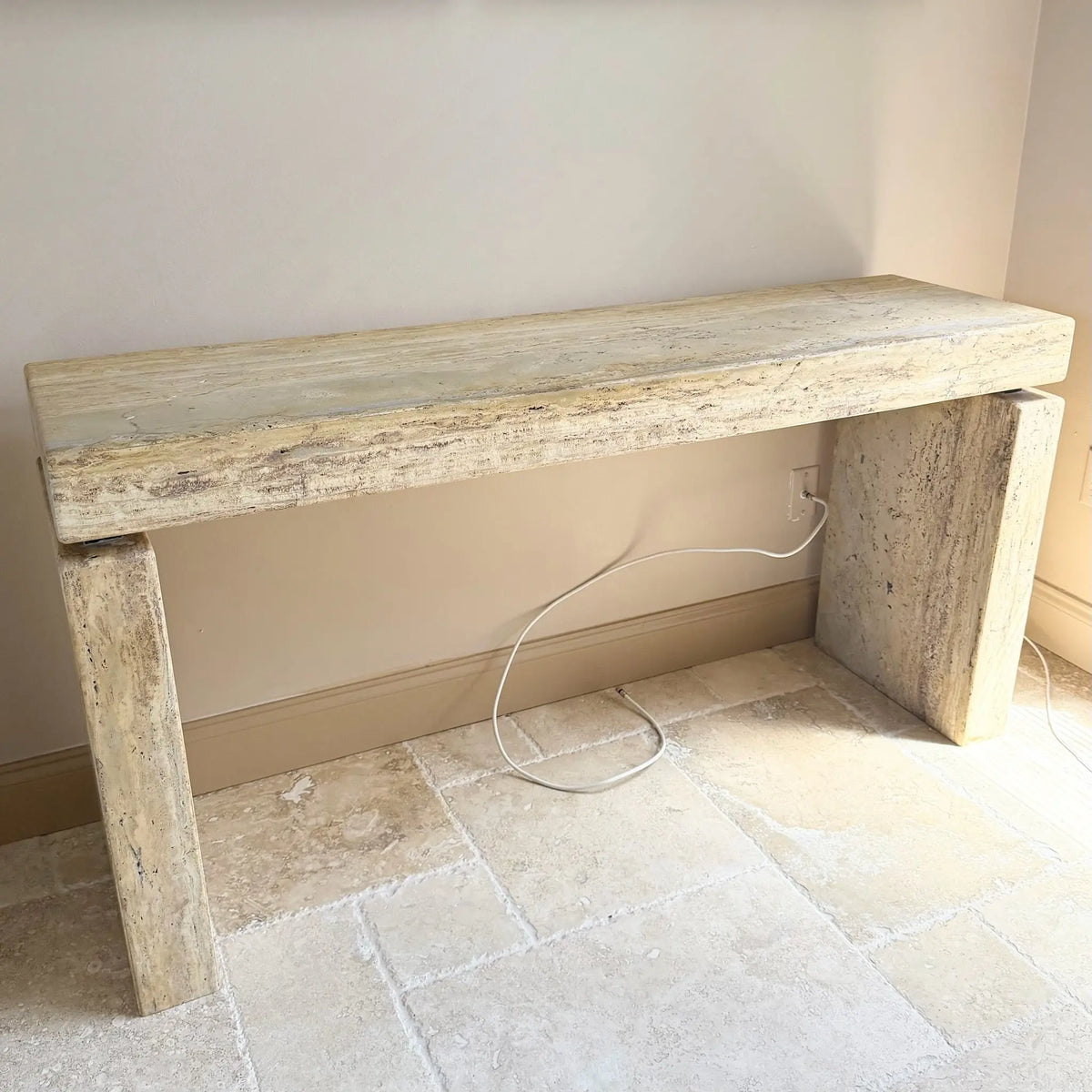 Vintage Italian Travertine Console Table Dolphin & Flamingo