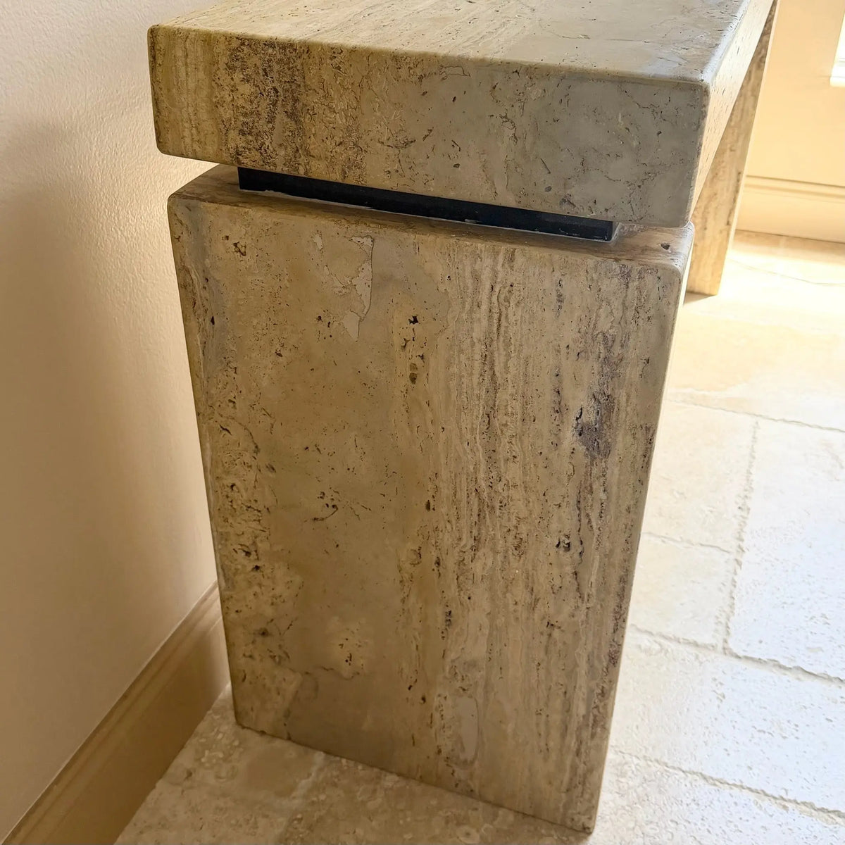 Vintage Italian Travertine Console Table Dolphin & Flamingo