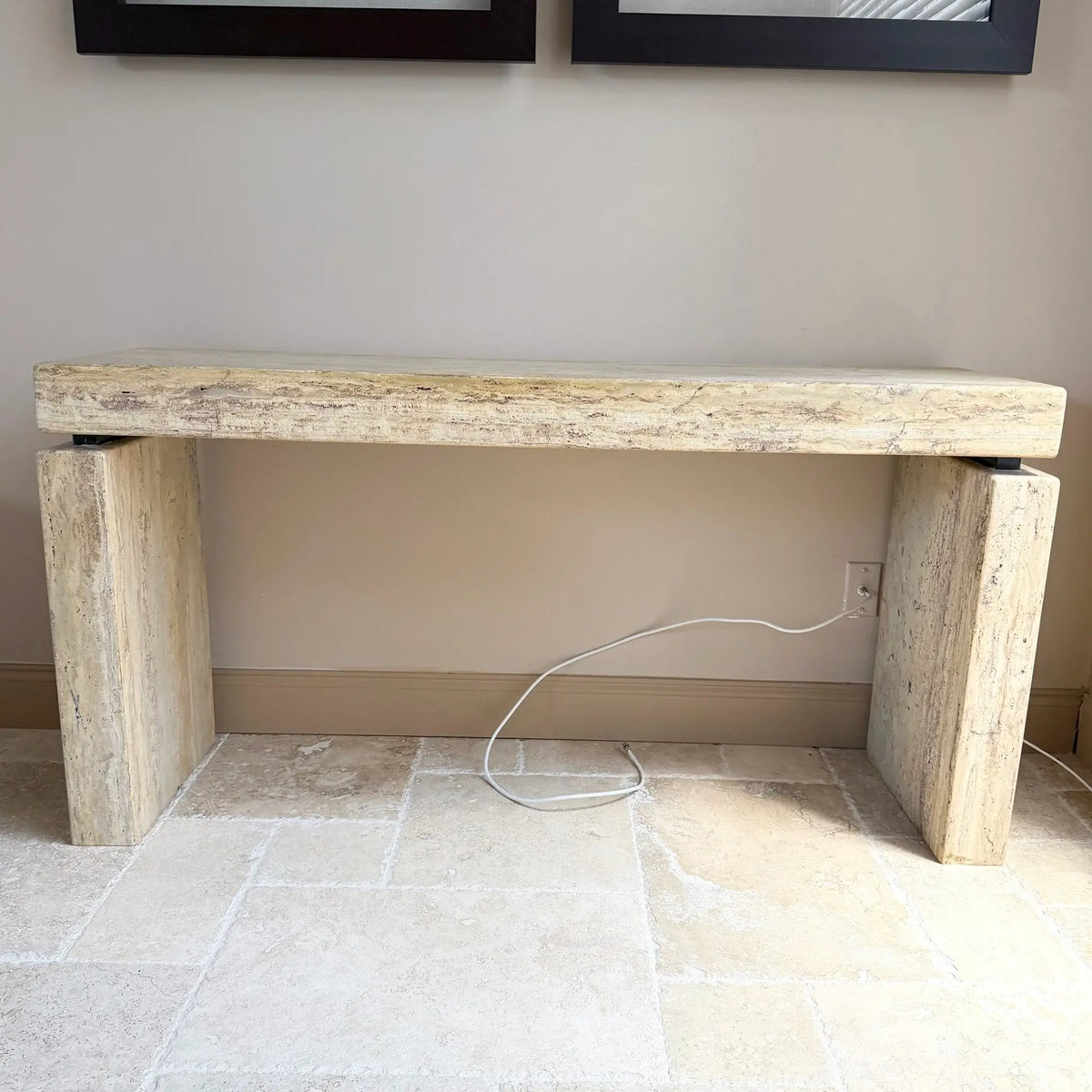 Vintage Italian Travertine Console Table Dolphin & Flamingo