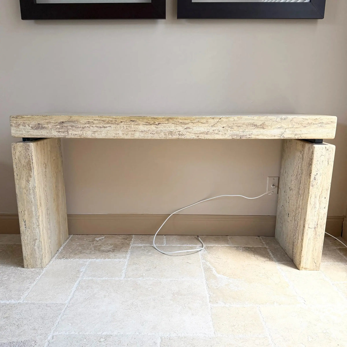 Vintage Italian Travertine Console Table Dolphin & Flamingo