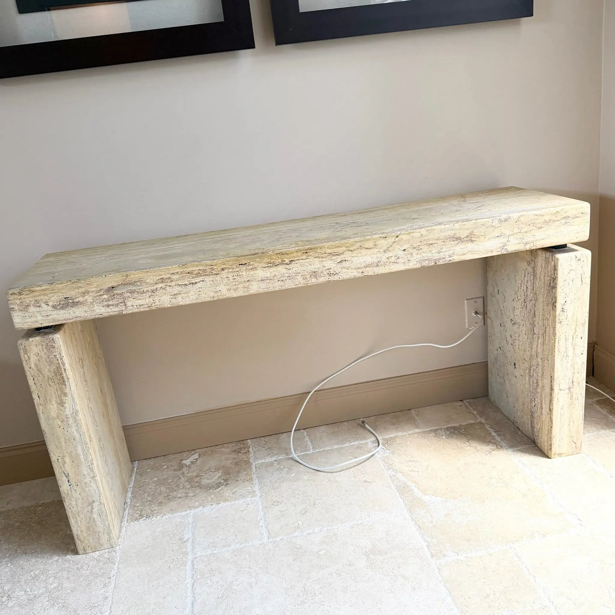 Vintage Italian Travertine Console Table Dolphin & Flamingo
