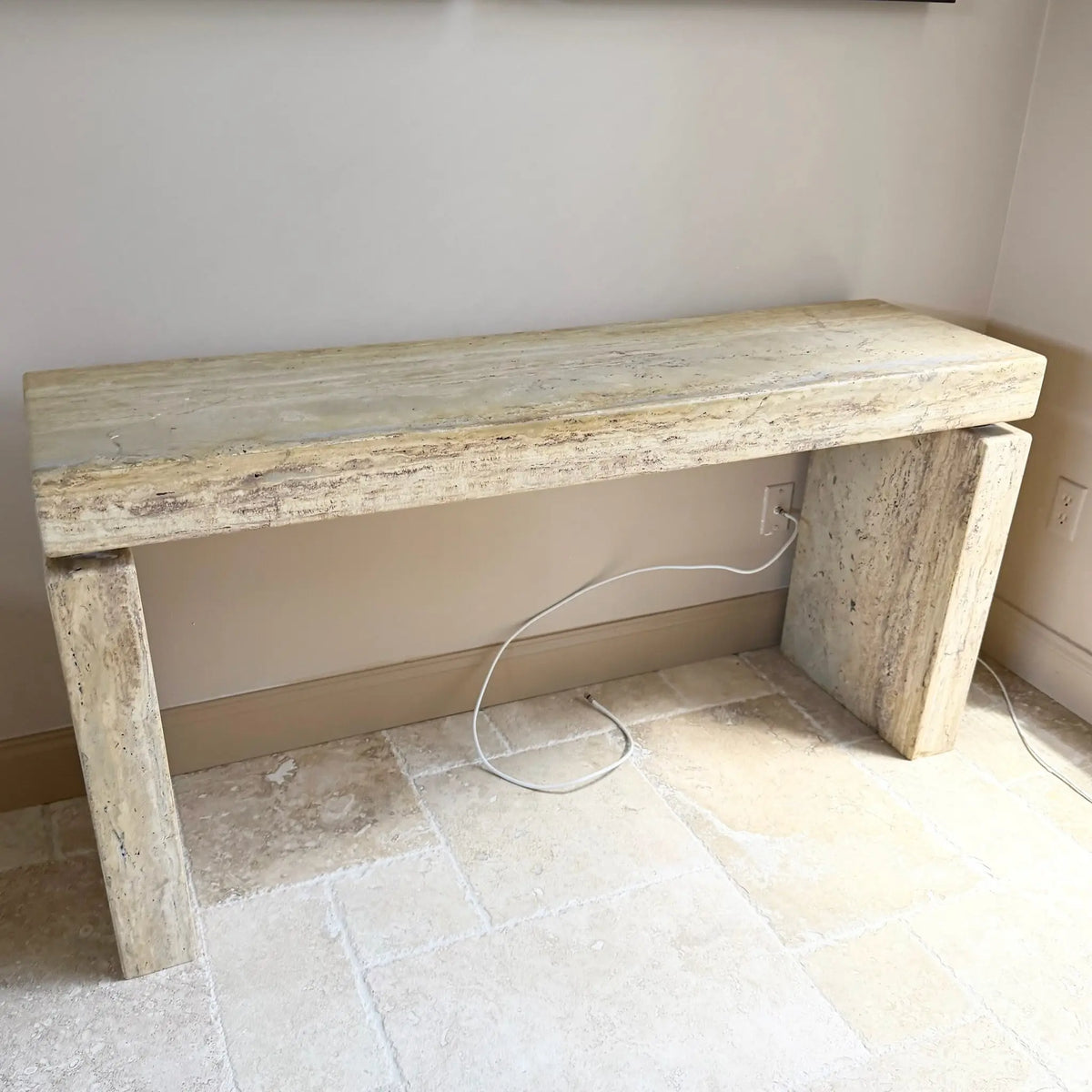 Vintage Italian Travertine Console Table Dolphin & Flamingo