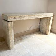 Vintage Italian Travertine Console Table Dolphin & Flamingo