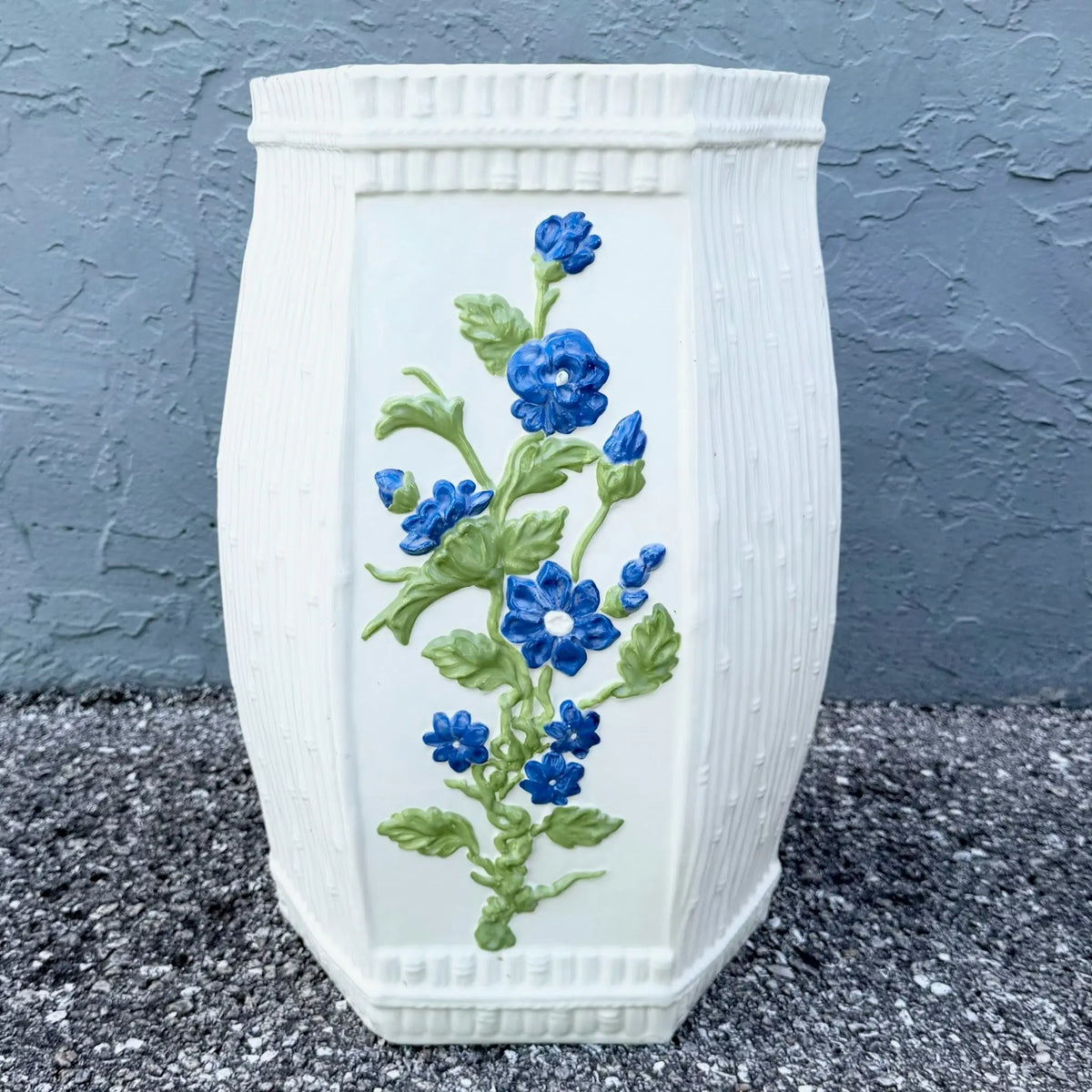 Vintage Hand Painted Ceramic Planter Side Table Dolphin & Flamingo
