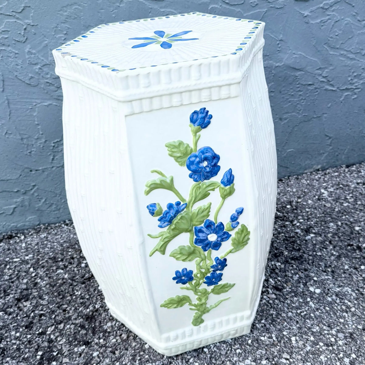 Vintage Hand Painted Ceramic Planter Side Table Dolphin & Flamingo