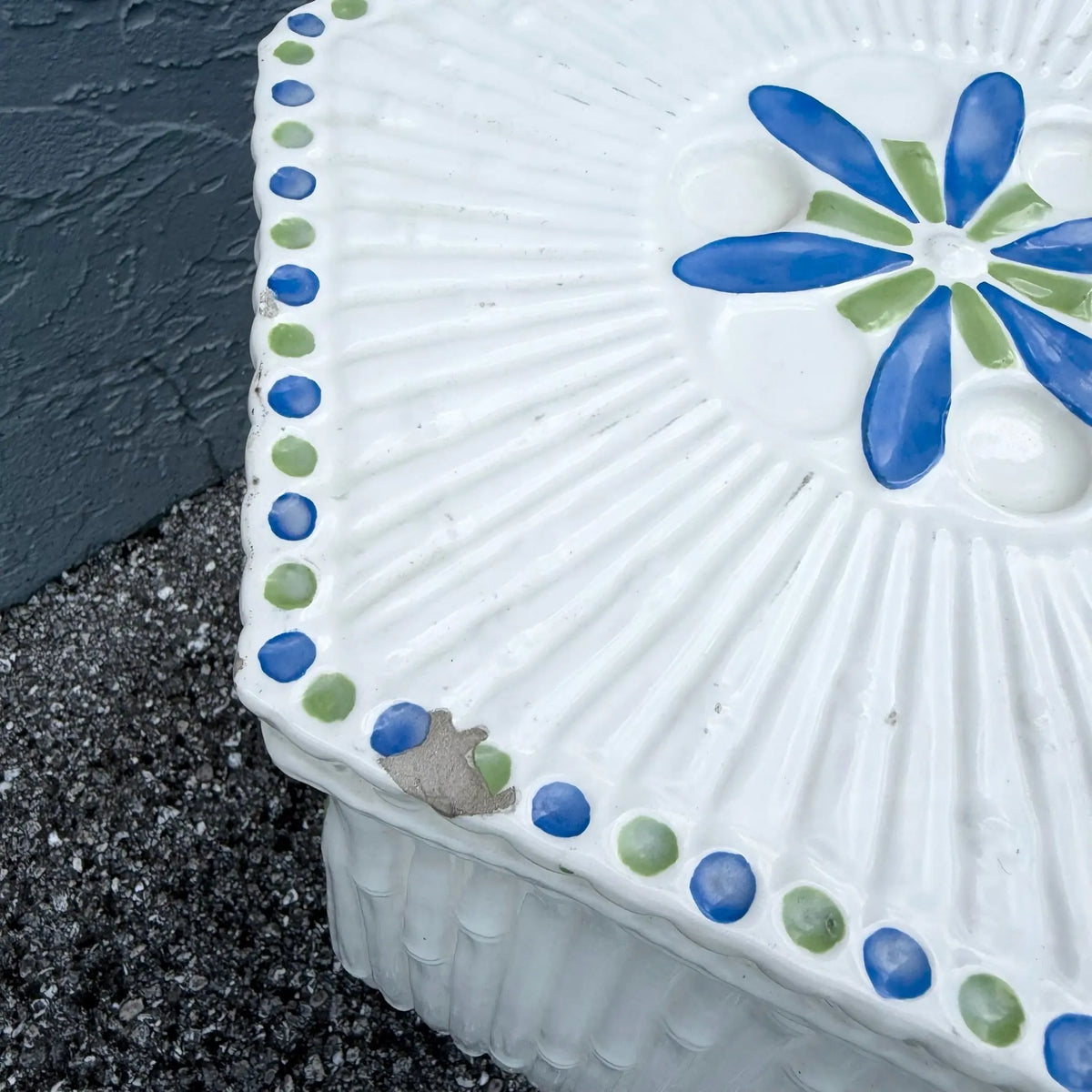 Vintage Hand Painted Ceramic Planter Side Table Dolphin & Flamingo