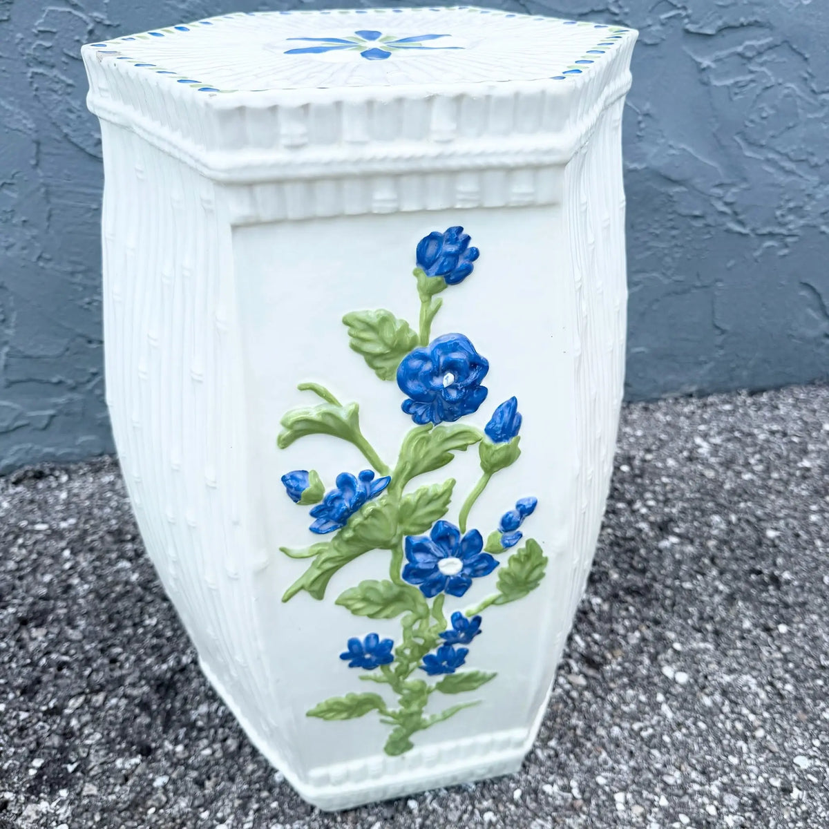 Vintage Hand Painted Ceramic Planter Side Table Dolphin & Flamingo