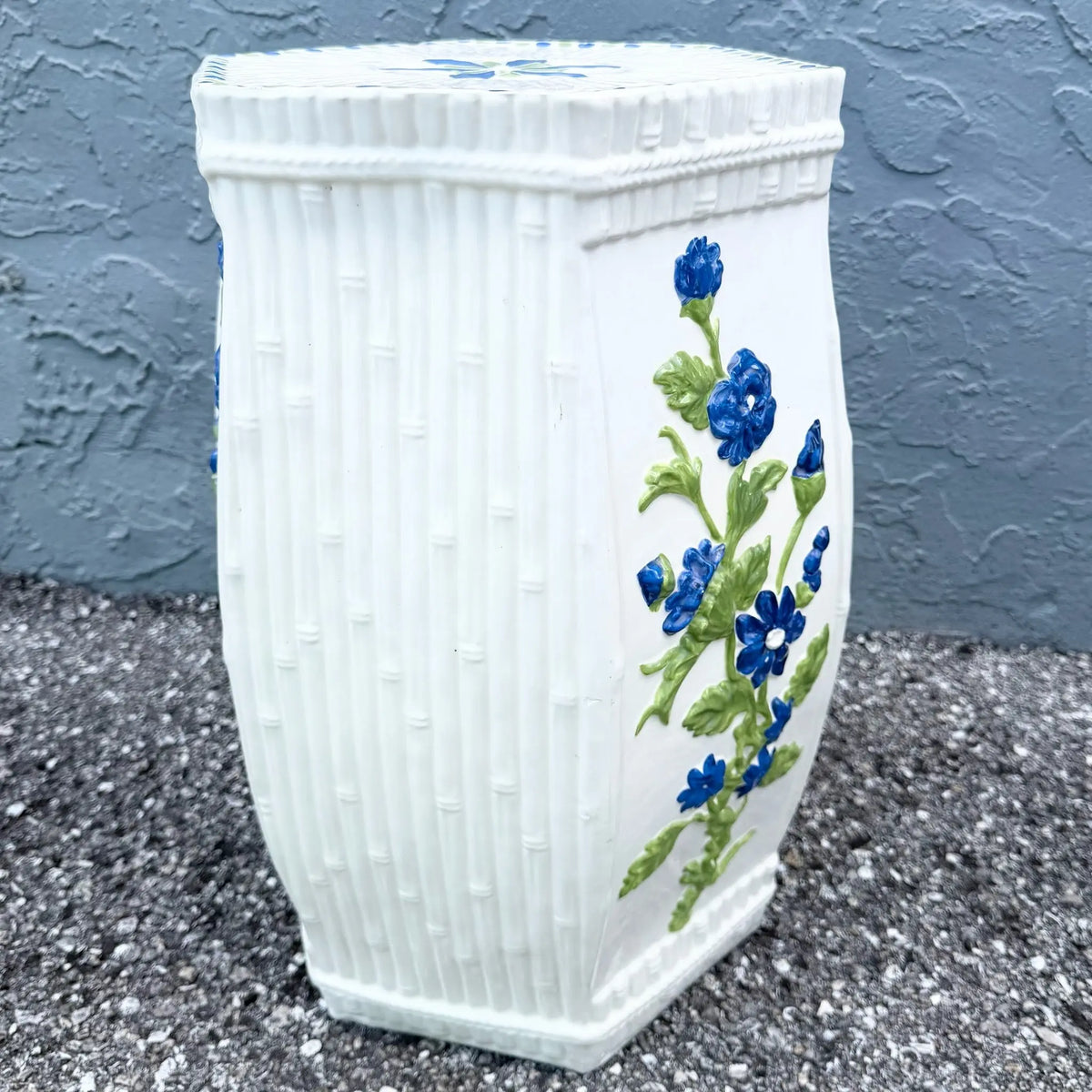 Vintage Hand Painted Ceramic Planter Side Table Dolphin & Flamingo