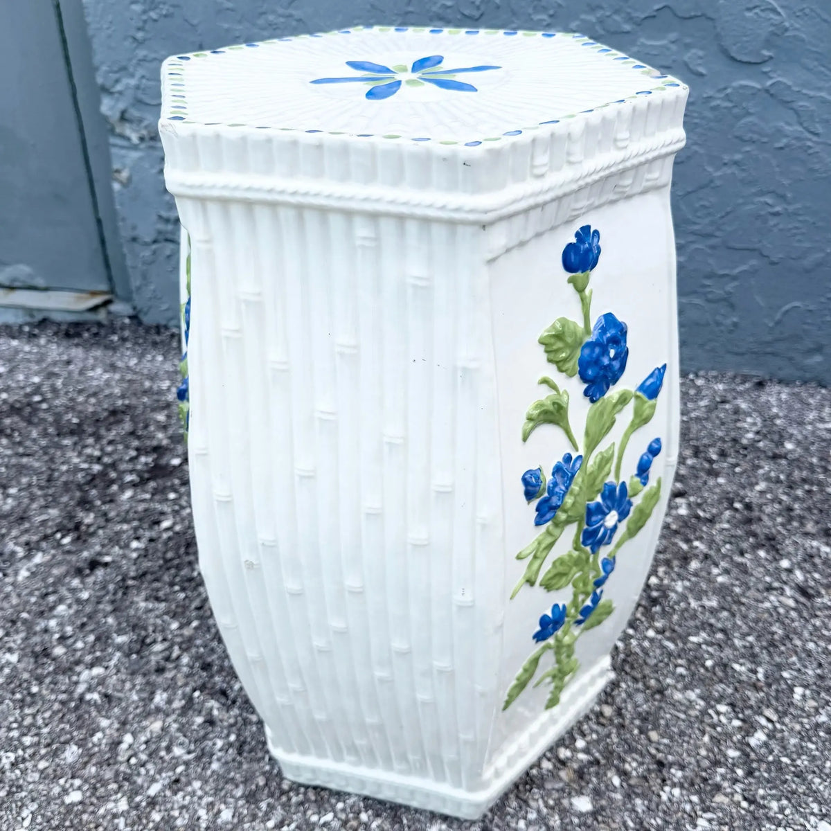 Vintage Hand Painted Ceramic Planter Side Table Dolphin & Flamingo