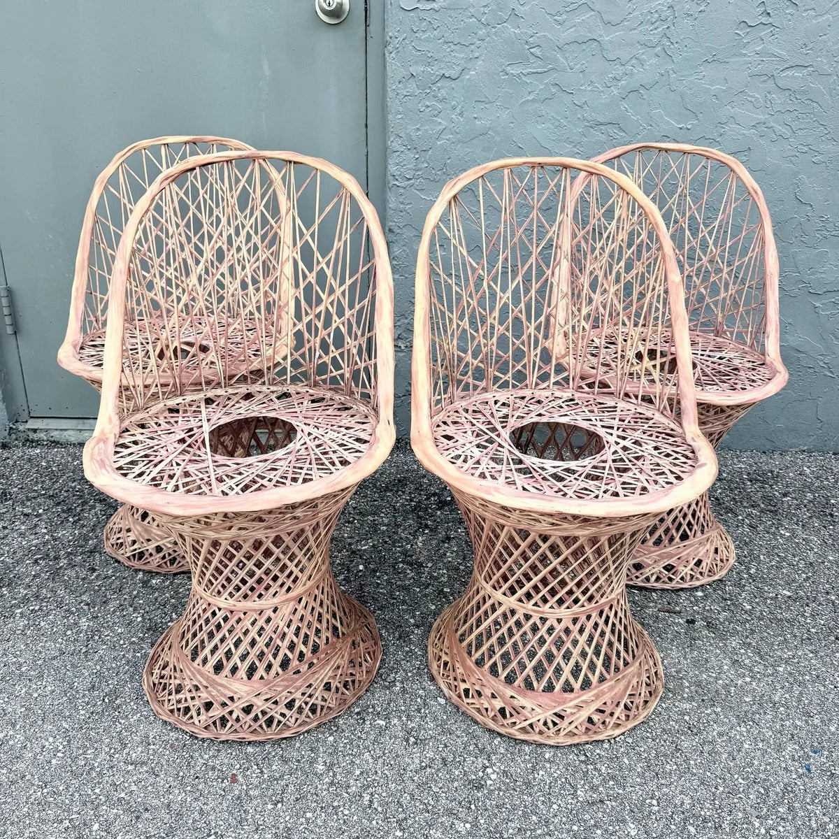 Mid-Century Modern Pink Spun Fiberglass Chairs - Set of 4 Dolphin & Flamingo