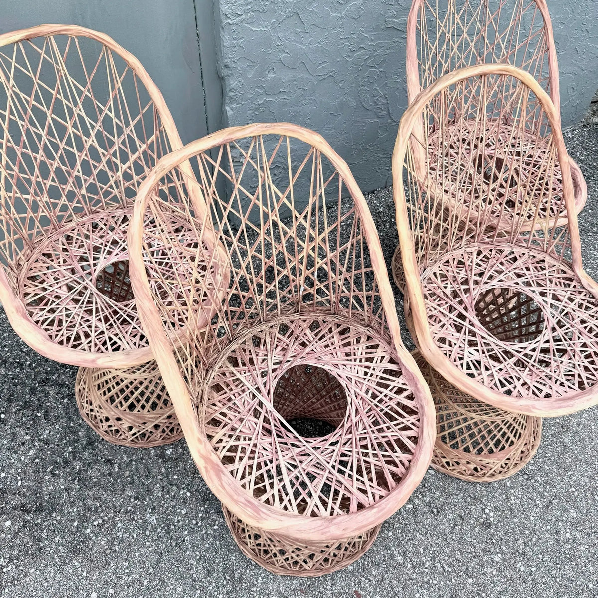 Mid-Century Modern Pink Spun Fiberglass Chairs - Set of 4 Dolphin & Flamingo