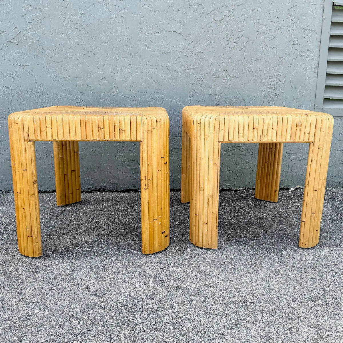 Boho Chic Split Bamboo Waterfall Side Tables - A Pair Dolphin & Flamingo