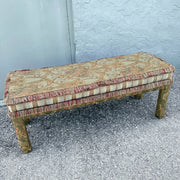 Vintage Hollywood Regency Tufted Parsons Bench Dolphin & Flamingo