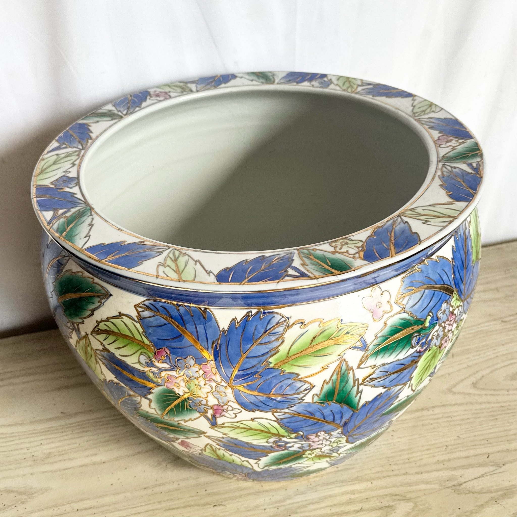 Vintage Chinese Hand Painted Blue Flower Porcelain Fishbowl/Vase