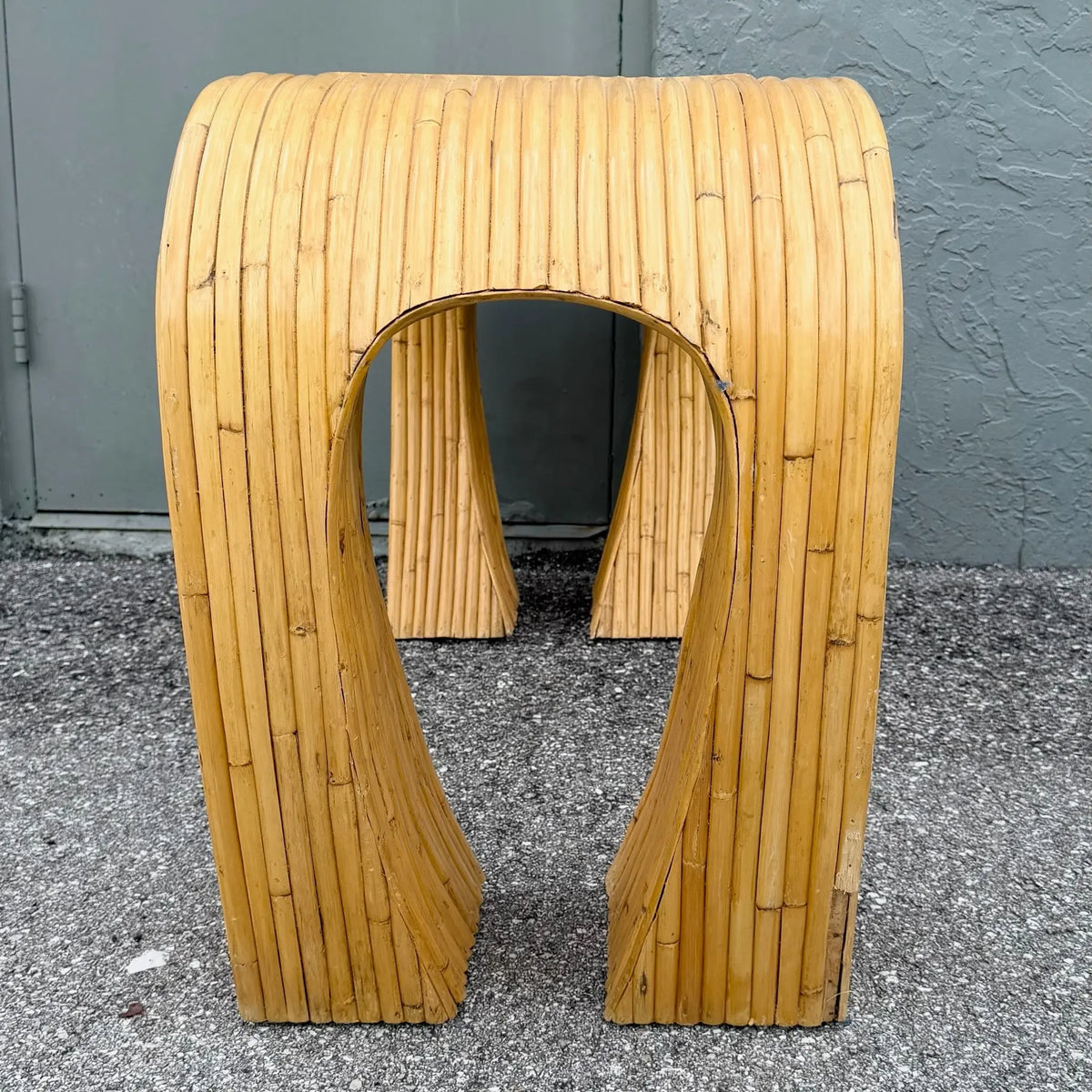 Boho Chic Split Bamboo Waterfall Console Table With Smoked Glass Dolphin & Flamingo