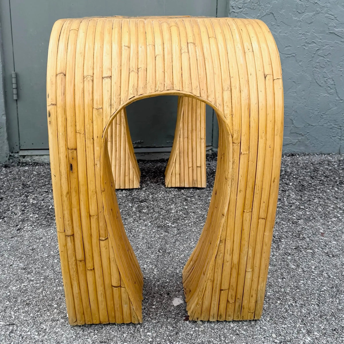 Boho Chic Split Bamboo Waterfall Console Table With Smoked Glass Dolphin & Flamingo