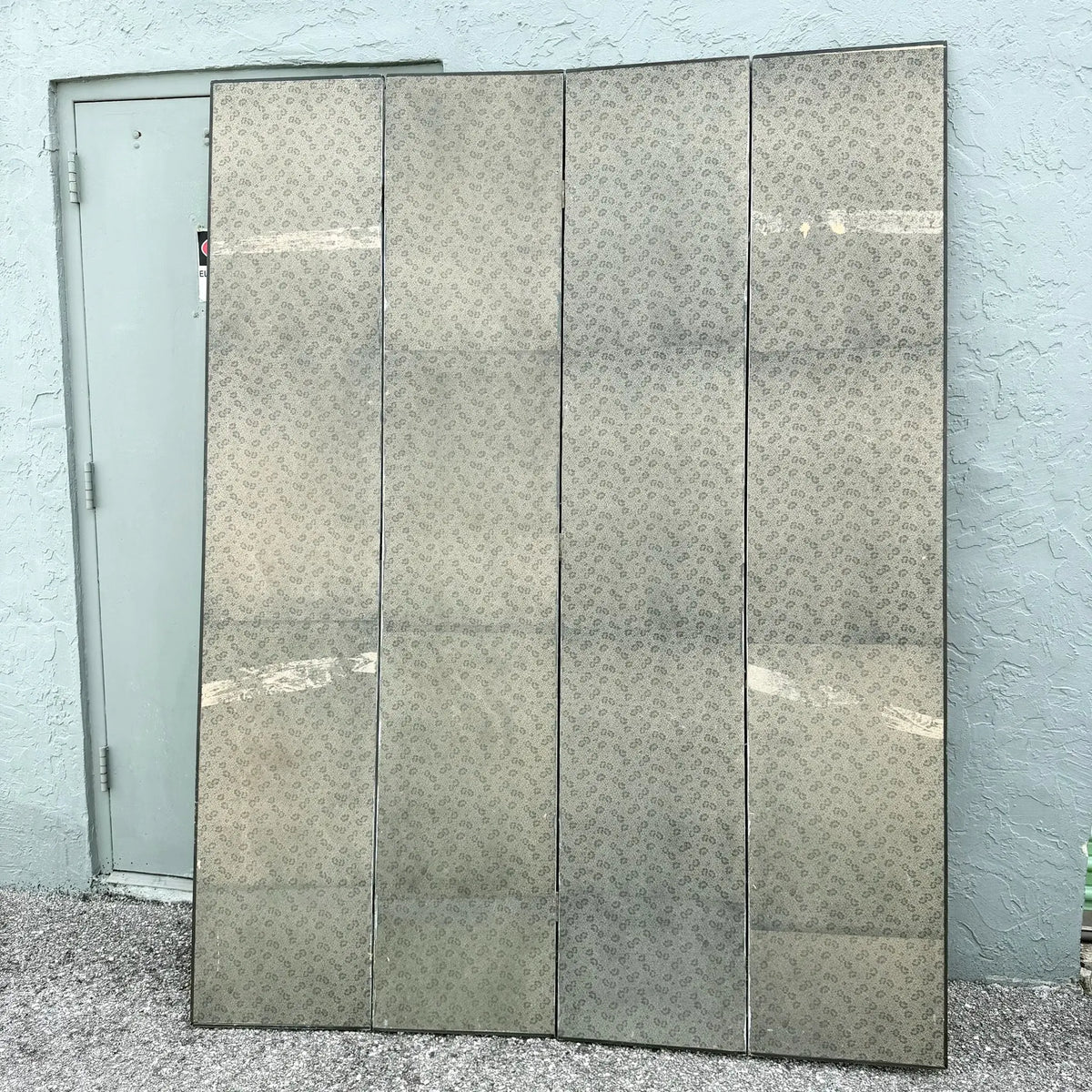 Vintage Hand Painted Paper on Wood Room Divider Screen With Animals Scene Dolphin & Flamingo