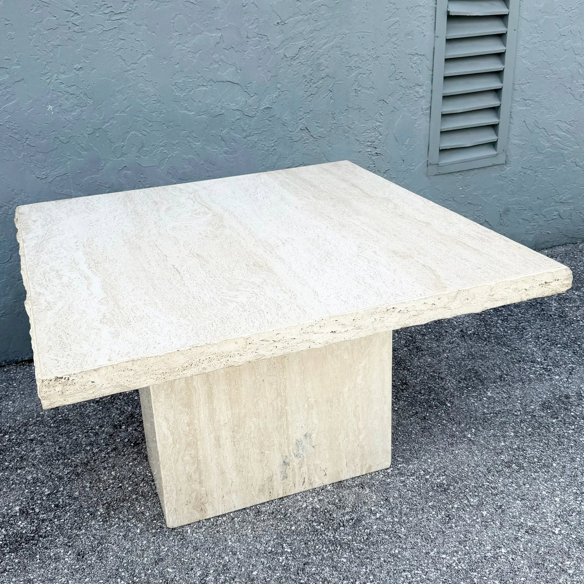 Vintage Italian Travertine Square Top Dining Table Dolphin & Flamingo