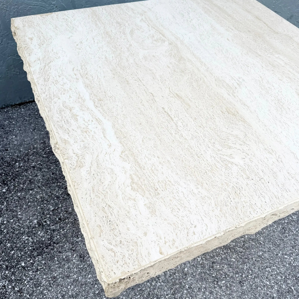 Vintage Italian Travertine Square Top Dining Table Dolphin & Flamingo