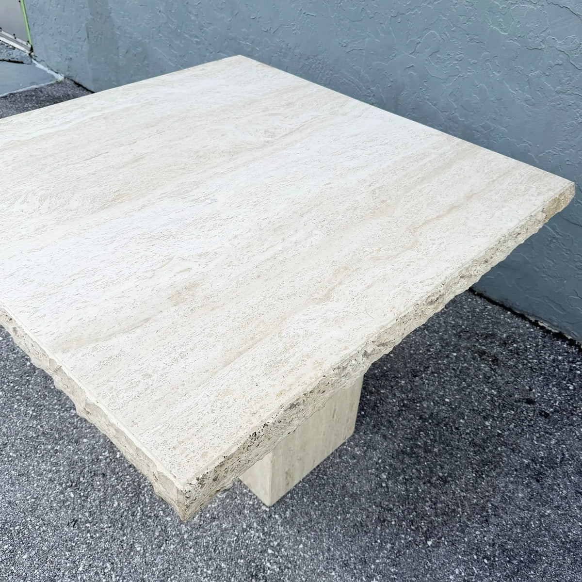 Vintage Italian Travertine Square Top Dining Table Dolphin & Flamingo