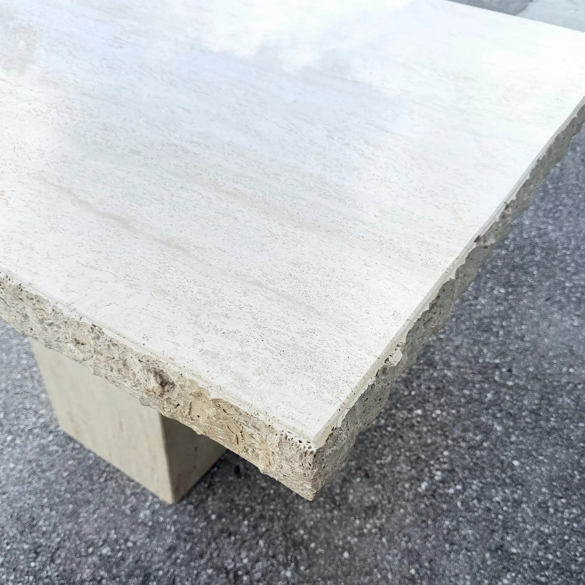 Vintage Italian Travertine Square Top Dining Table Dolphin & Flamingo