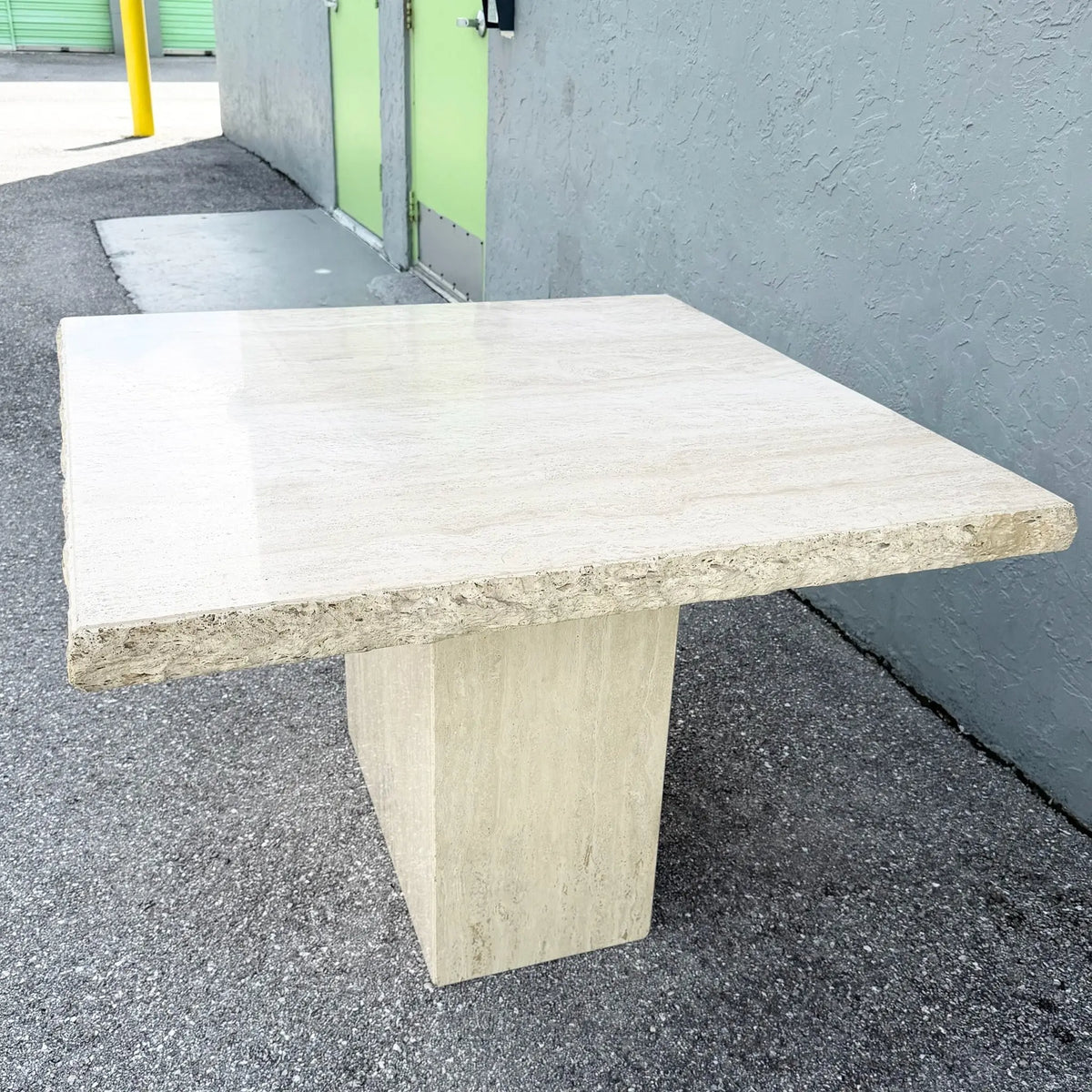 Vintage Italian Travertine Square Top Dining Table Dolphin & Flamingo