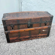 Antique S.H.R. & Co. Wooden Barrel-Top Steamer Trunk Dolphin & Flamingo