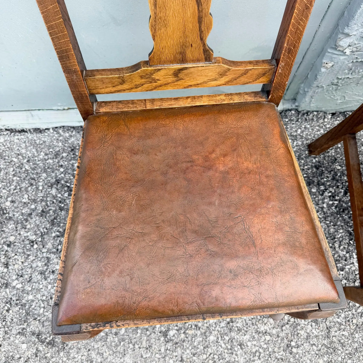 Antique Oak Dining Chairs - A Pair Dolphin & Flamingo