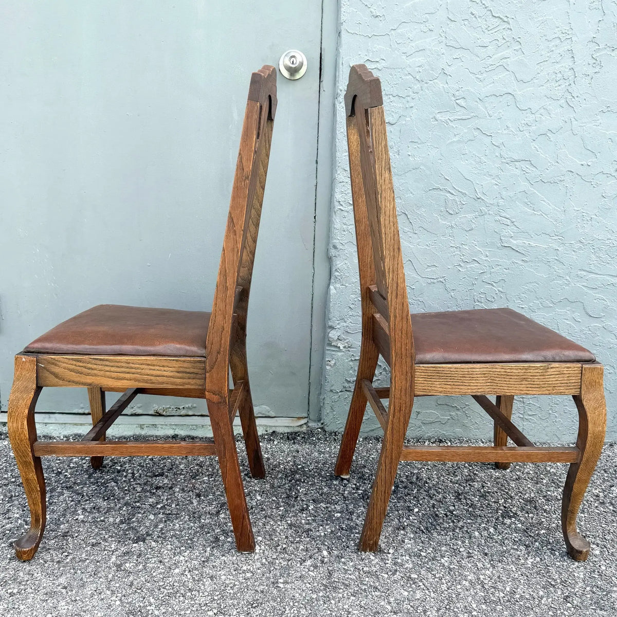 Antique Oak Dining Chairs - A Pair Dolphin & Flamingo