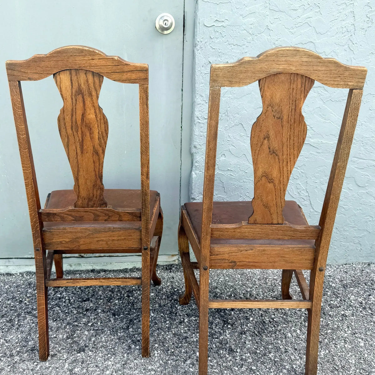 Antique Oak Dining Chairs - A Pair Dolphin & Flamingo