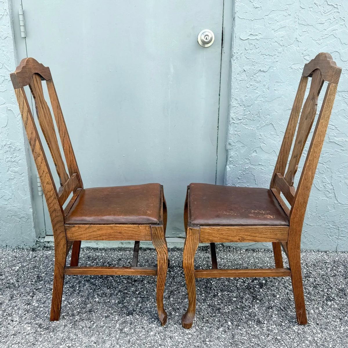 Antique Oak Dining Chairs - A Pair Dolphin & Flamingo