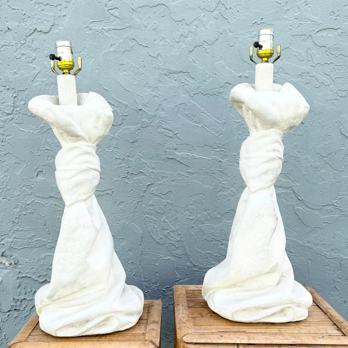 John Dickinson-Style Draped and Knotted Plaster Table Lamps - A Pair Dolphin & Flamingo