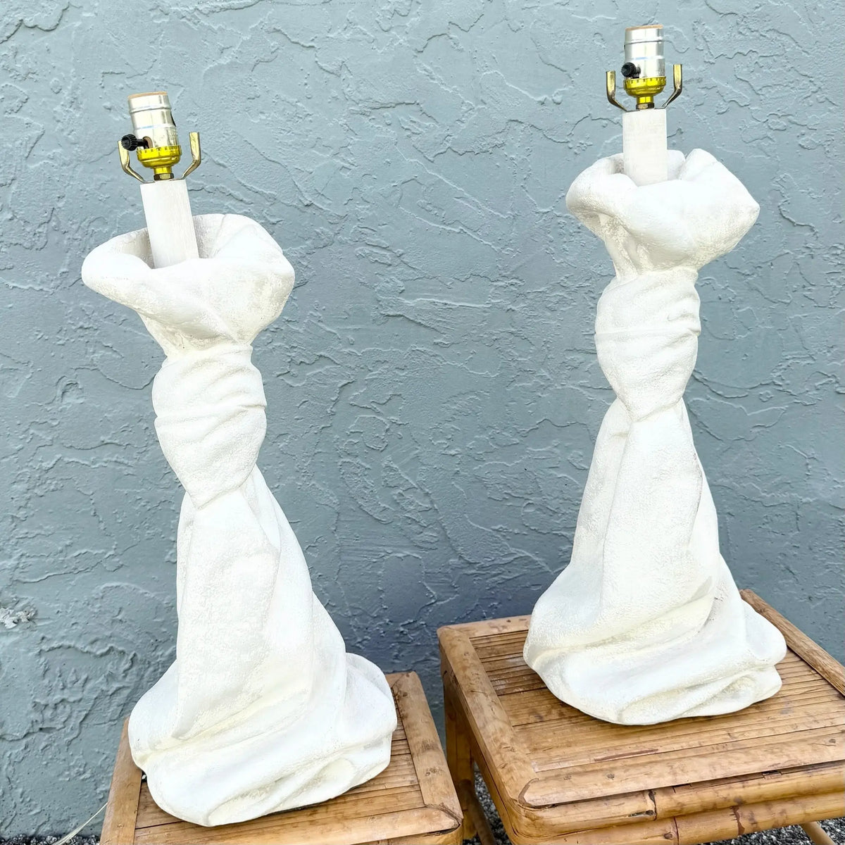 John Dickinson-Style Draped and Knotted Plaster Table Lamps - A Pair Dolphin & Flamingo
